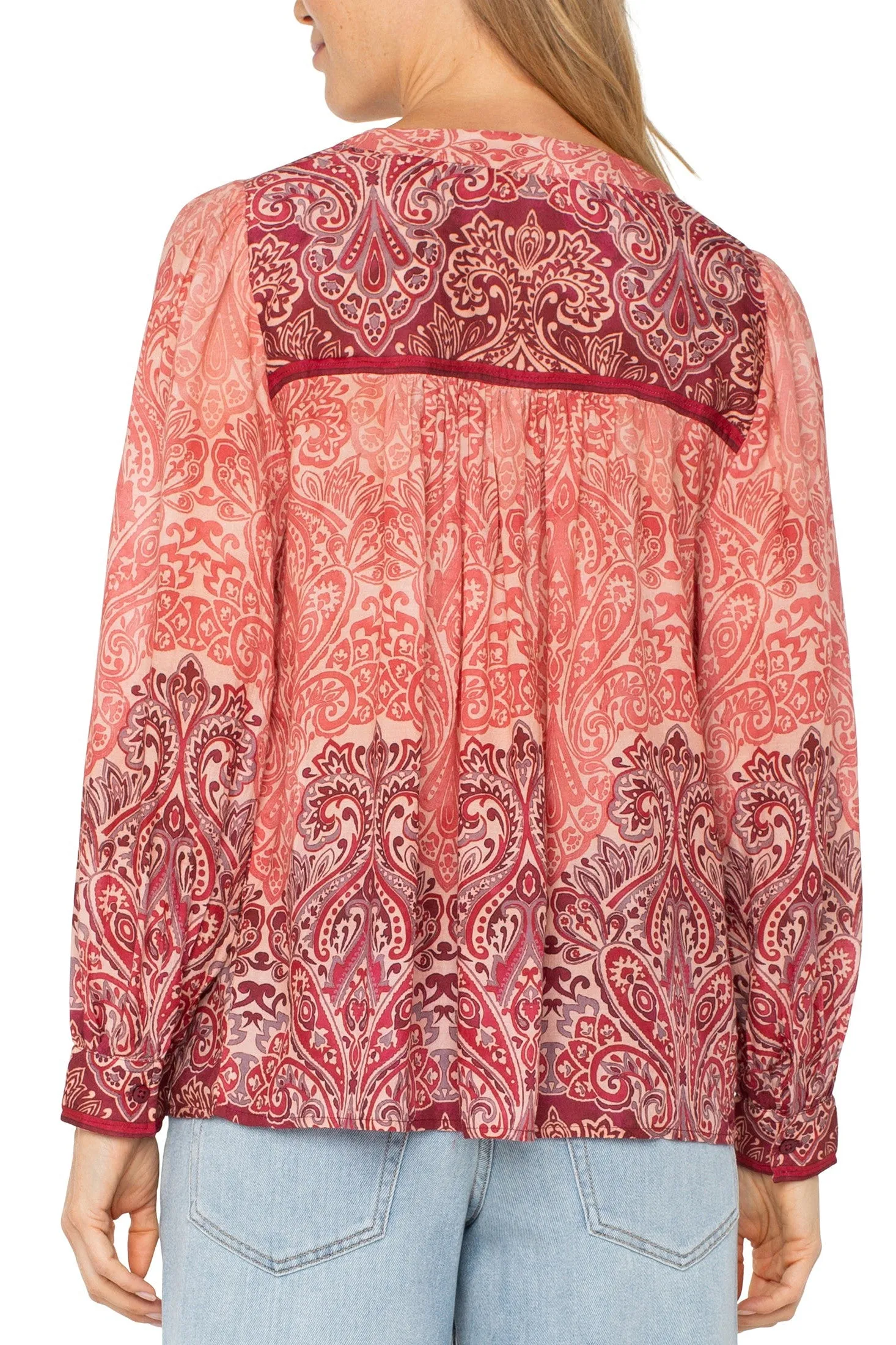 Liverpool Long Sleeve V-Neck Popover Blouse