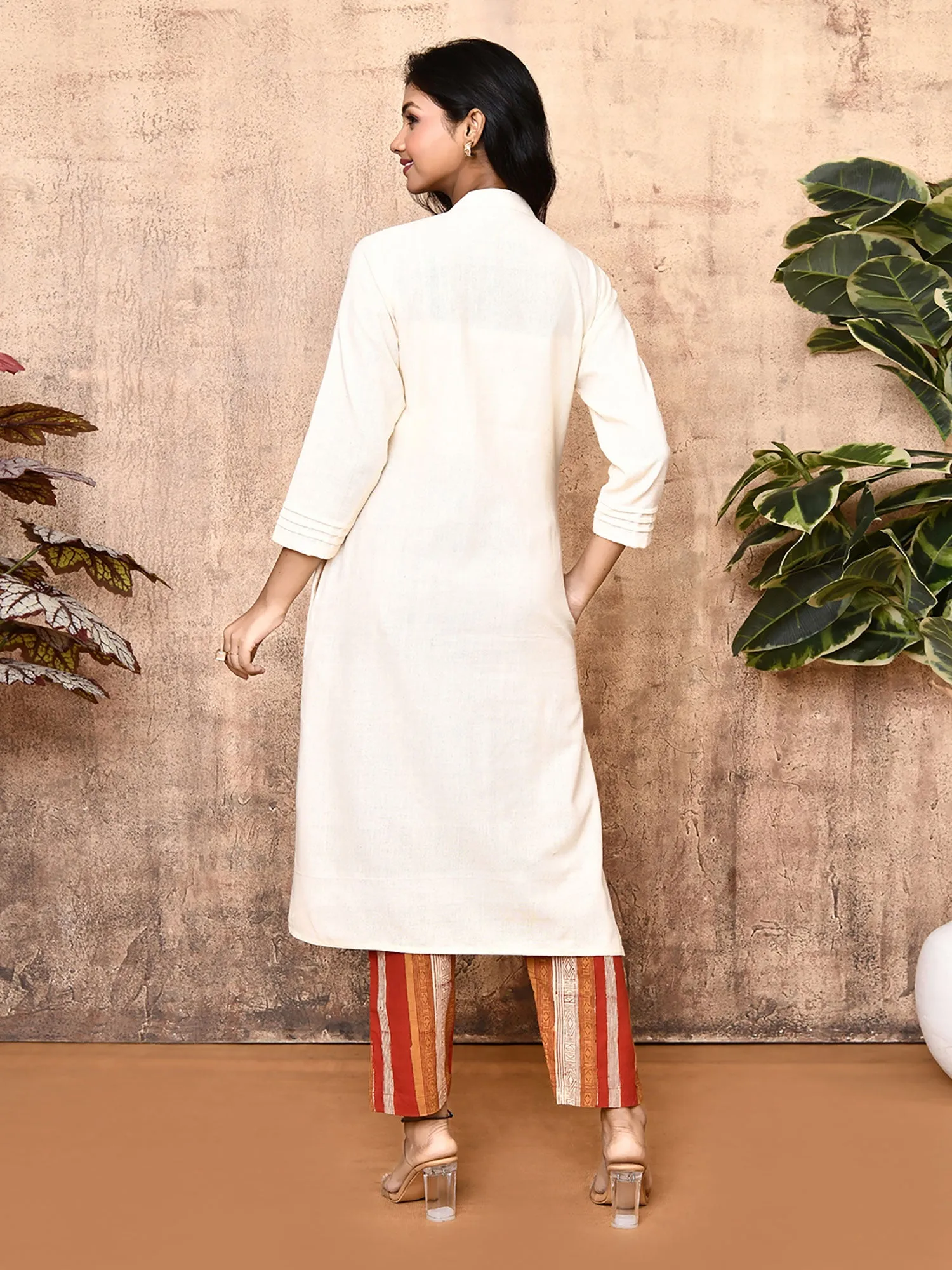 Luna Off-White Cotton Handloom 2-Piece Kurta Set