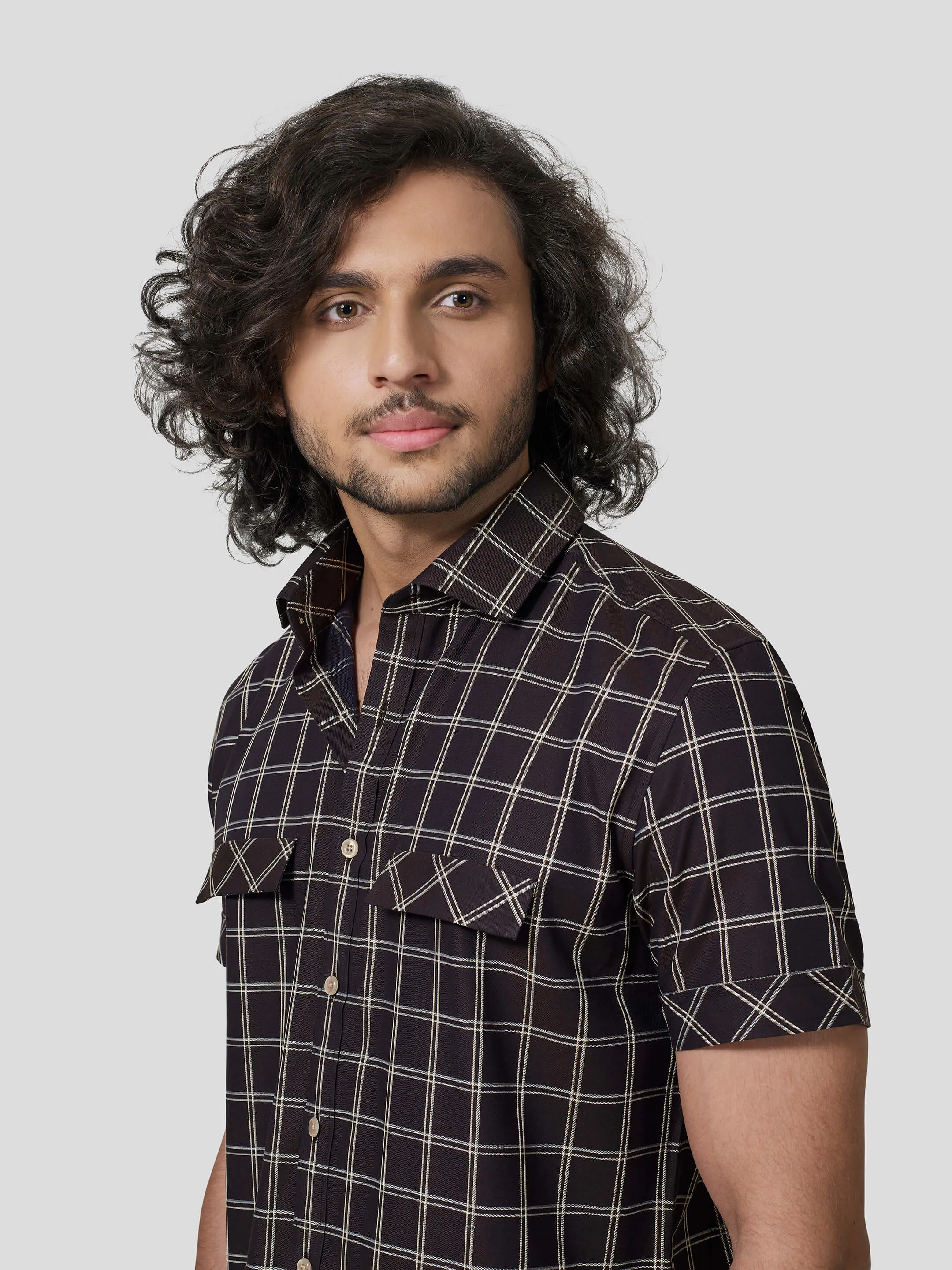 Massocco Short Sleeve Untuck Fit Check Shirt