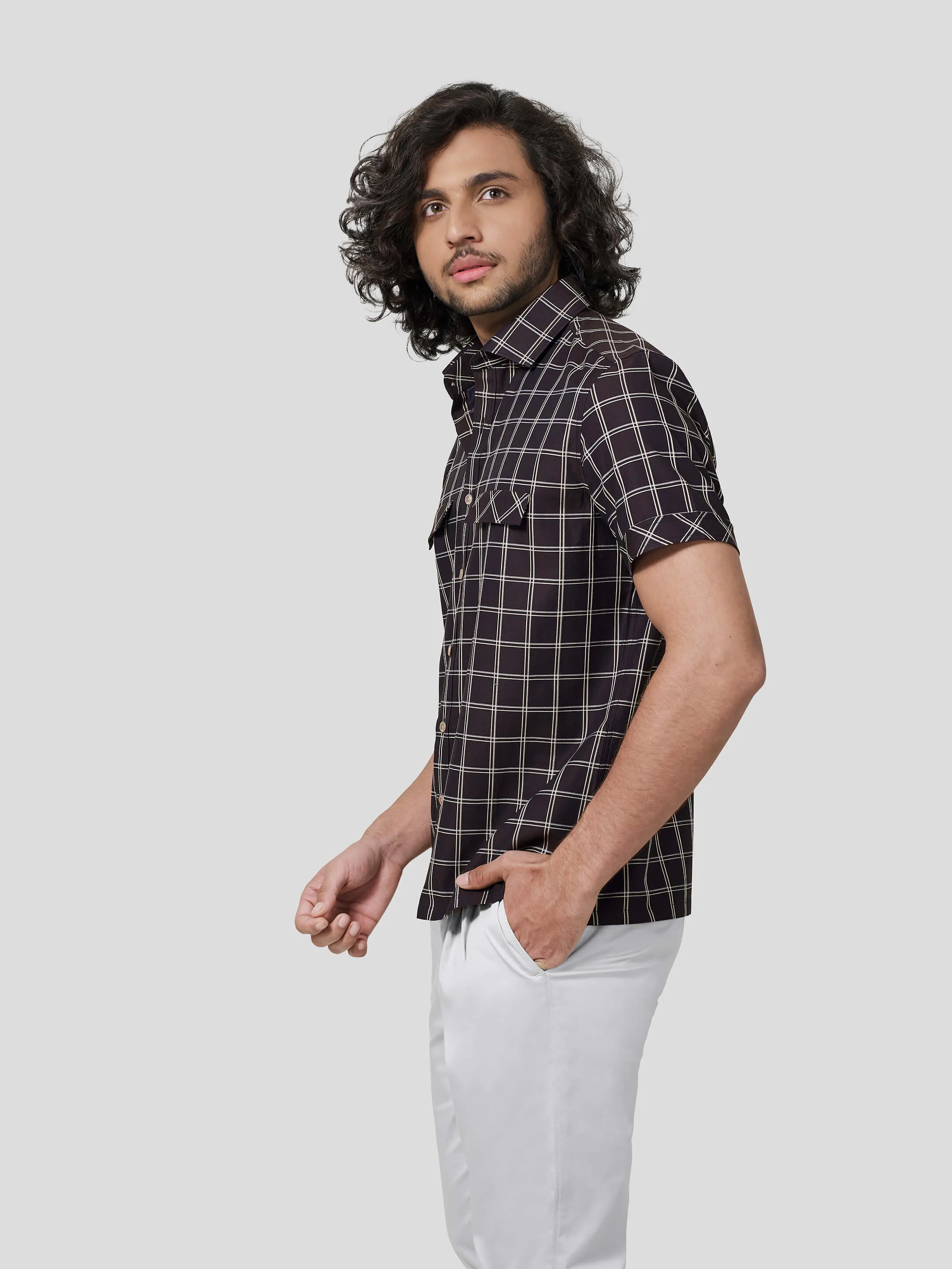 Massocco Short Sleeve Untuck Fit Check Shirt