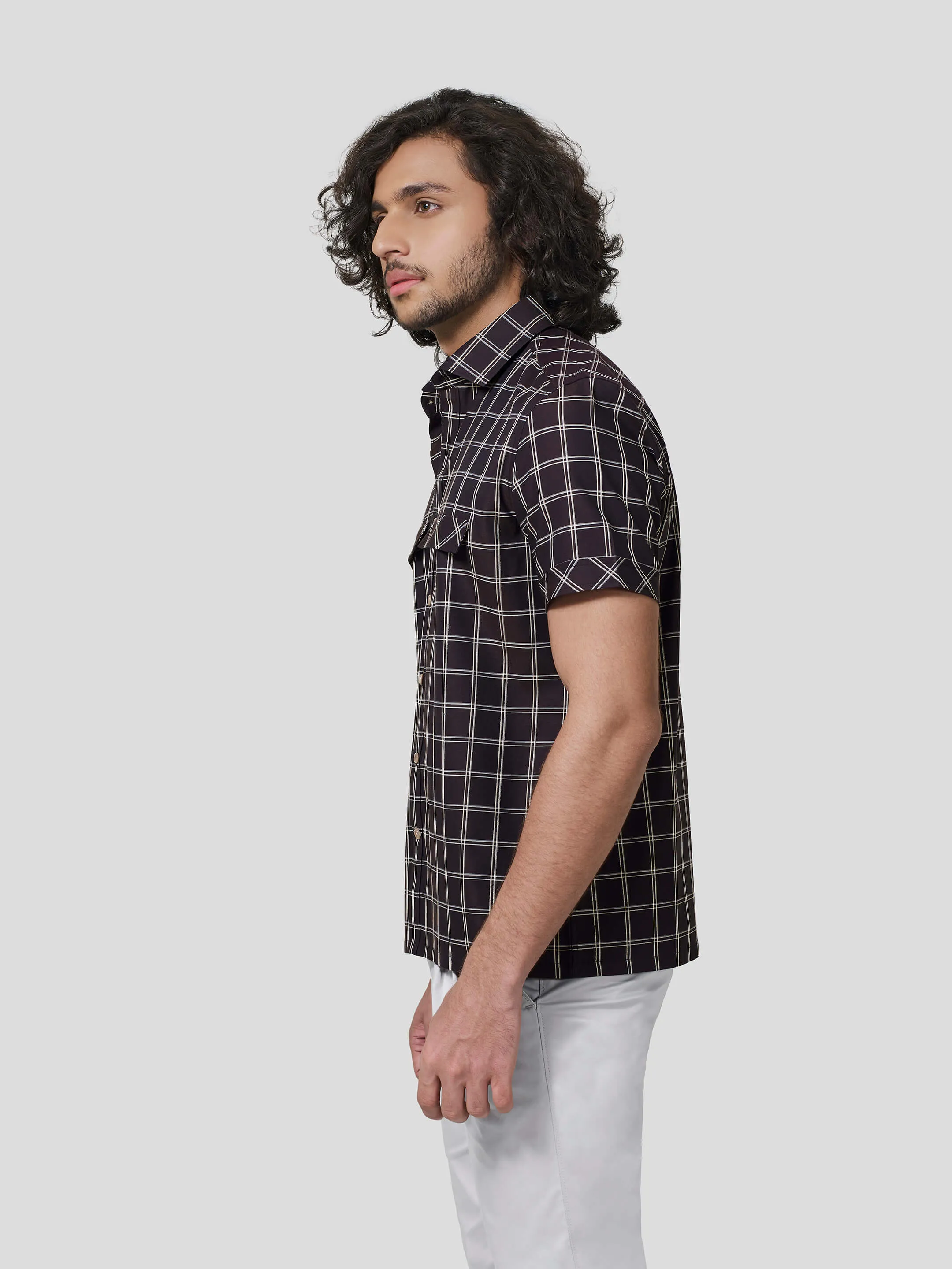 Massocco Short Sleeve Untuck Fit Check Shirt