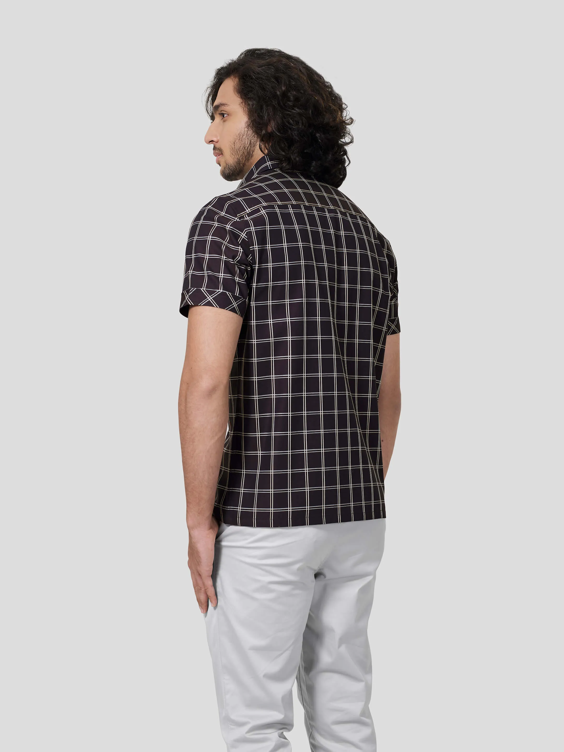 Massocco Short Sleeve Untuck Fit Check Shirt