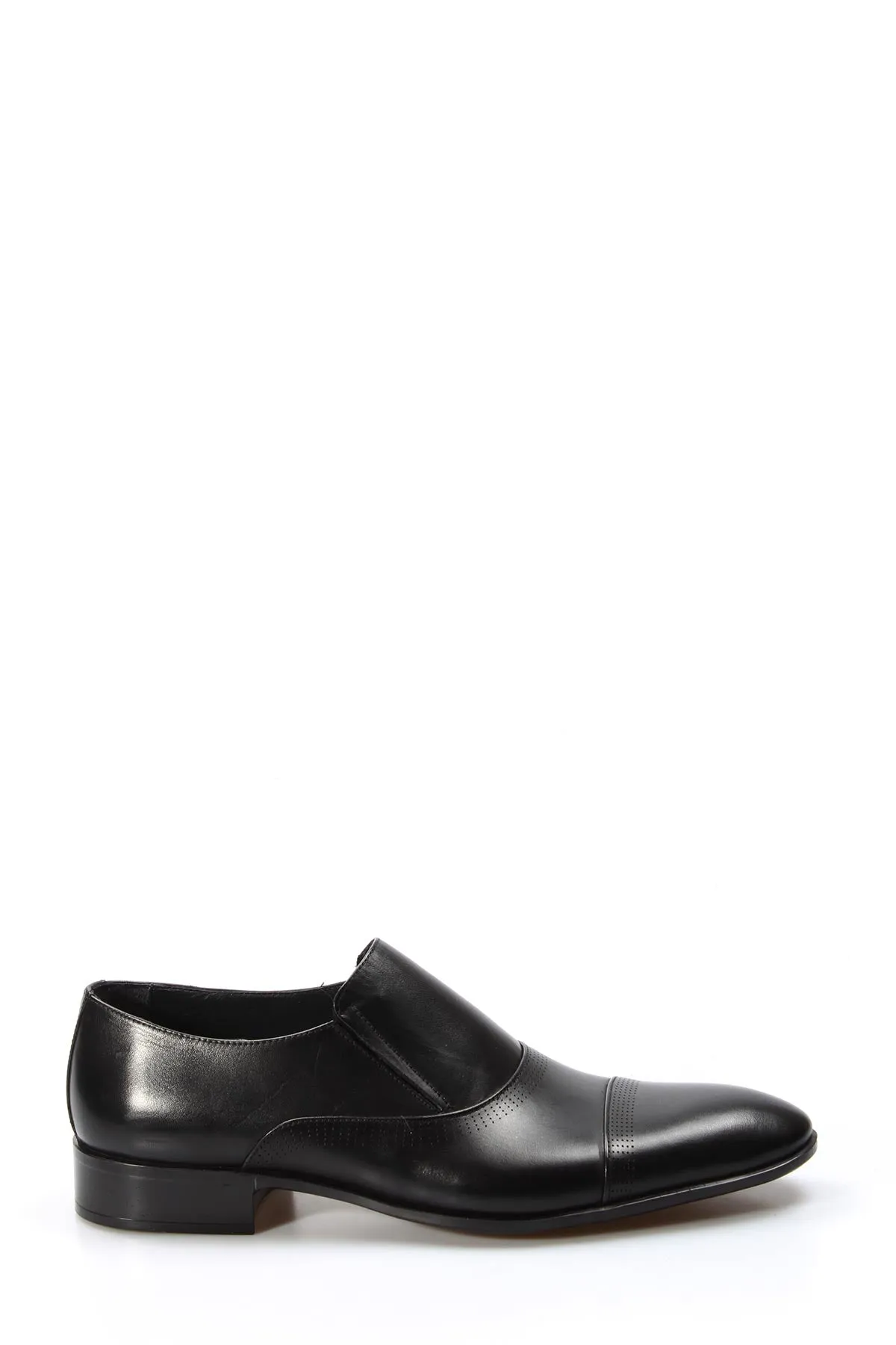 Men's Black Leather Slip-On Dress Shoes with Cap Toe - Wessi
