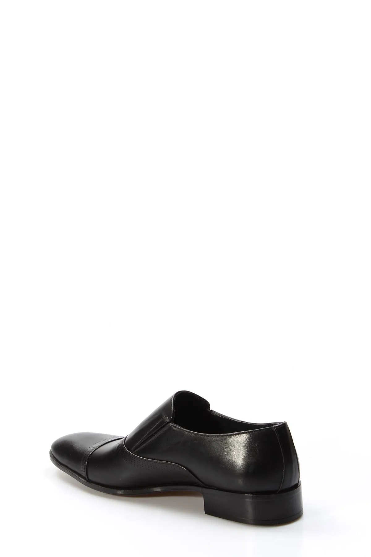 Men's Black Leather Slip-On Dress Shoes with Cap Toe - Wessi