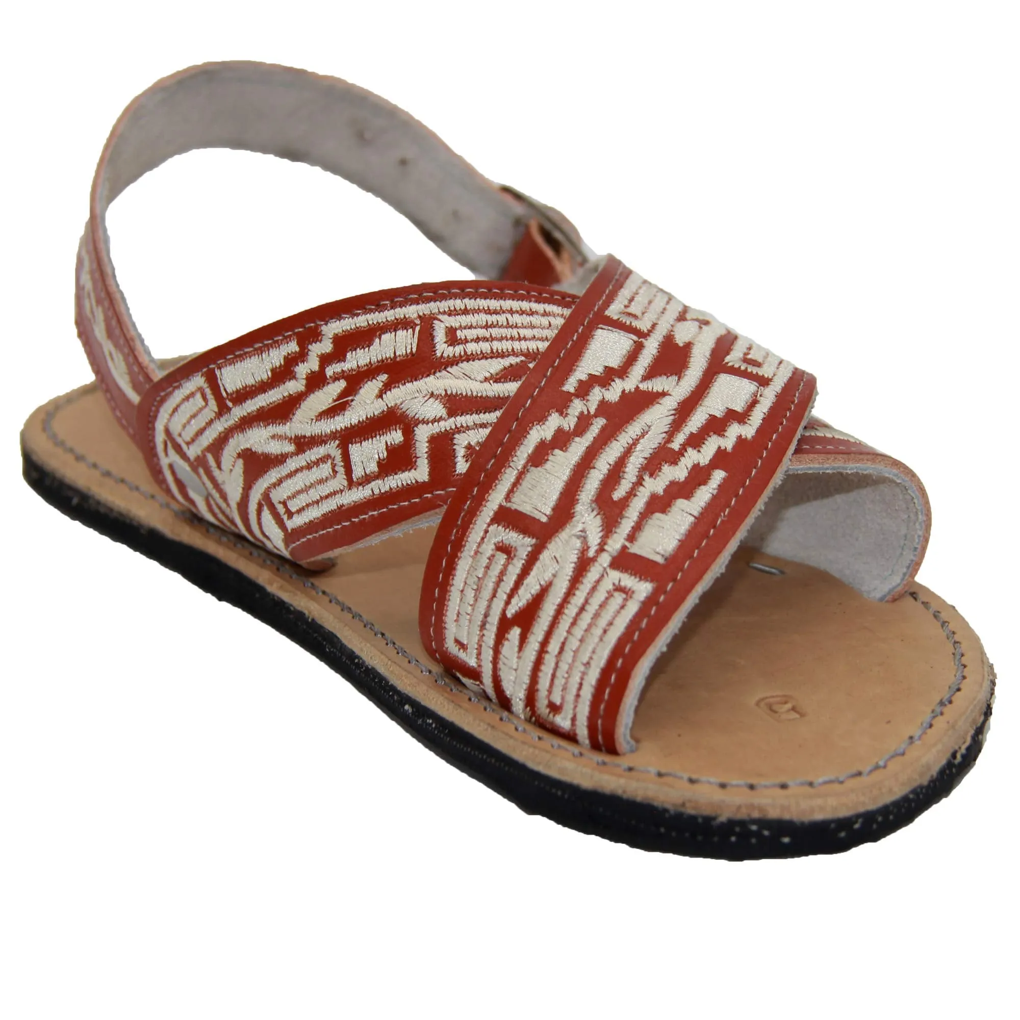 Mens Leather Embroidered Mexican Huarache Open Toe Sandal