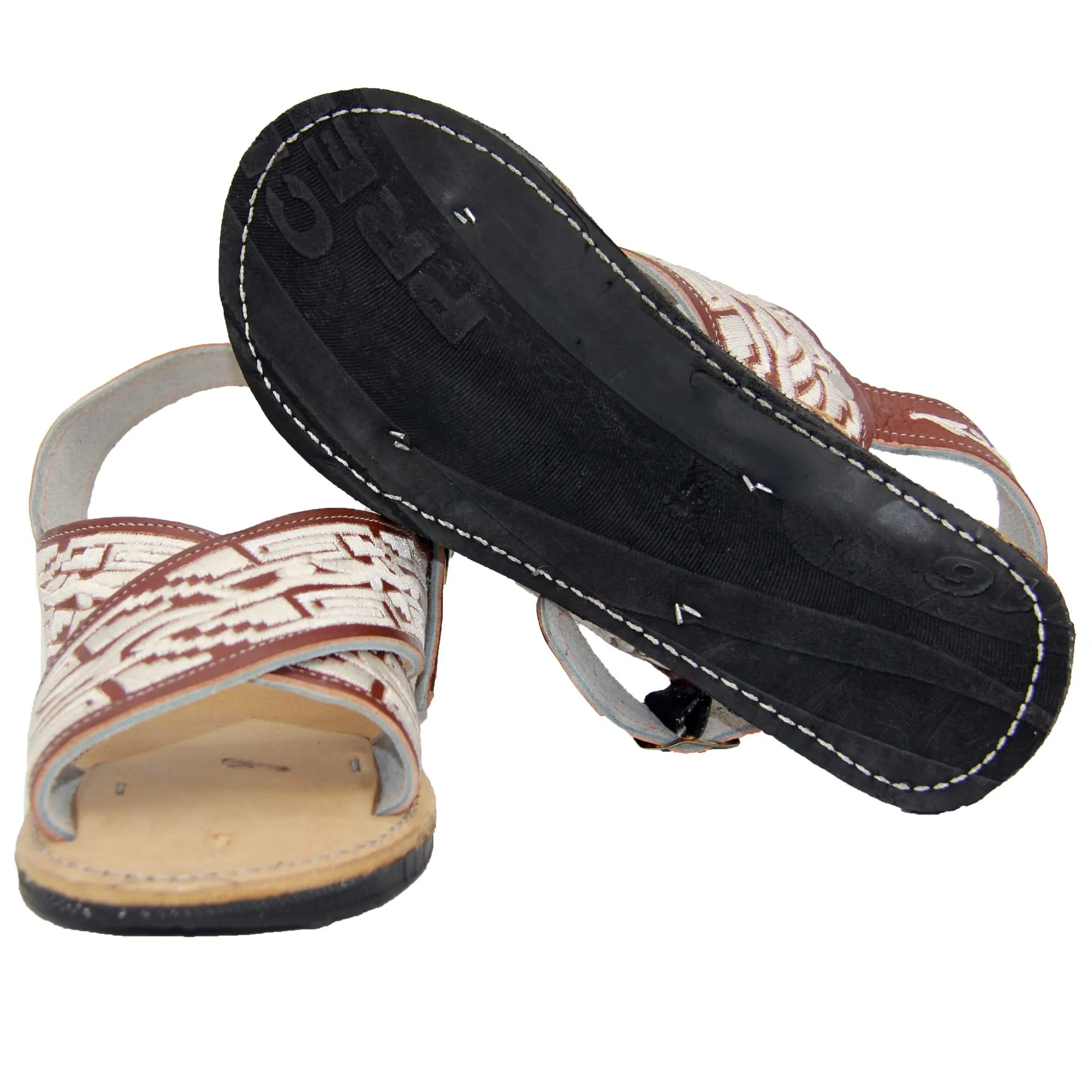 Mens Leather Embroidered Mexican Huarache Open Toe Sandal