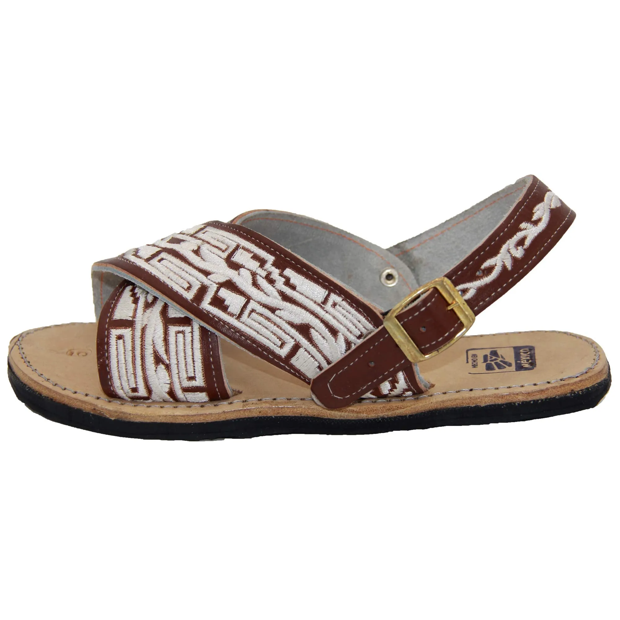 Mens Leather Embroidered Mexican Huarache Open Toe Sandal