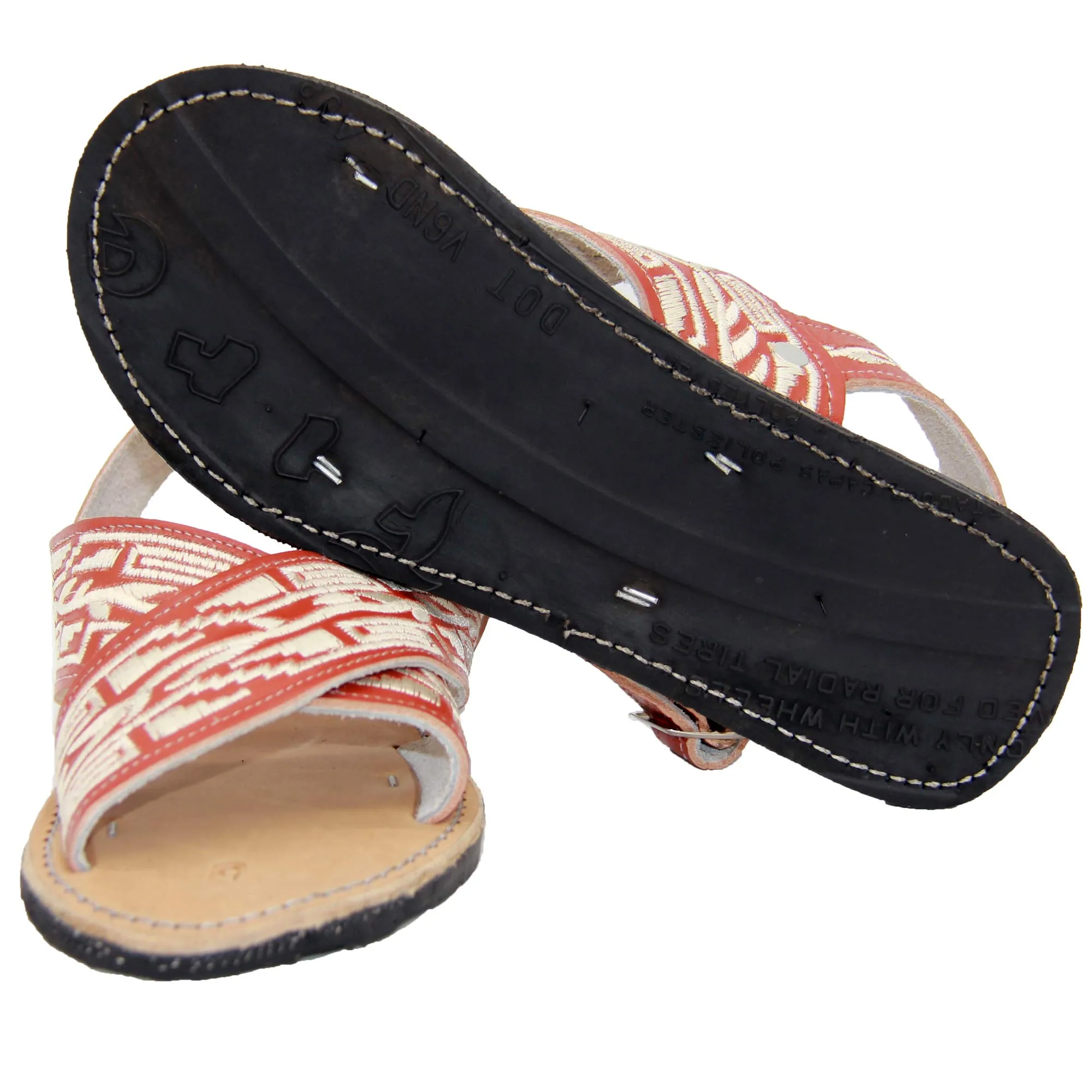 Mens Leather Embroidered Mexican Huarache Open Toe Sandal