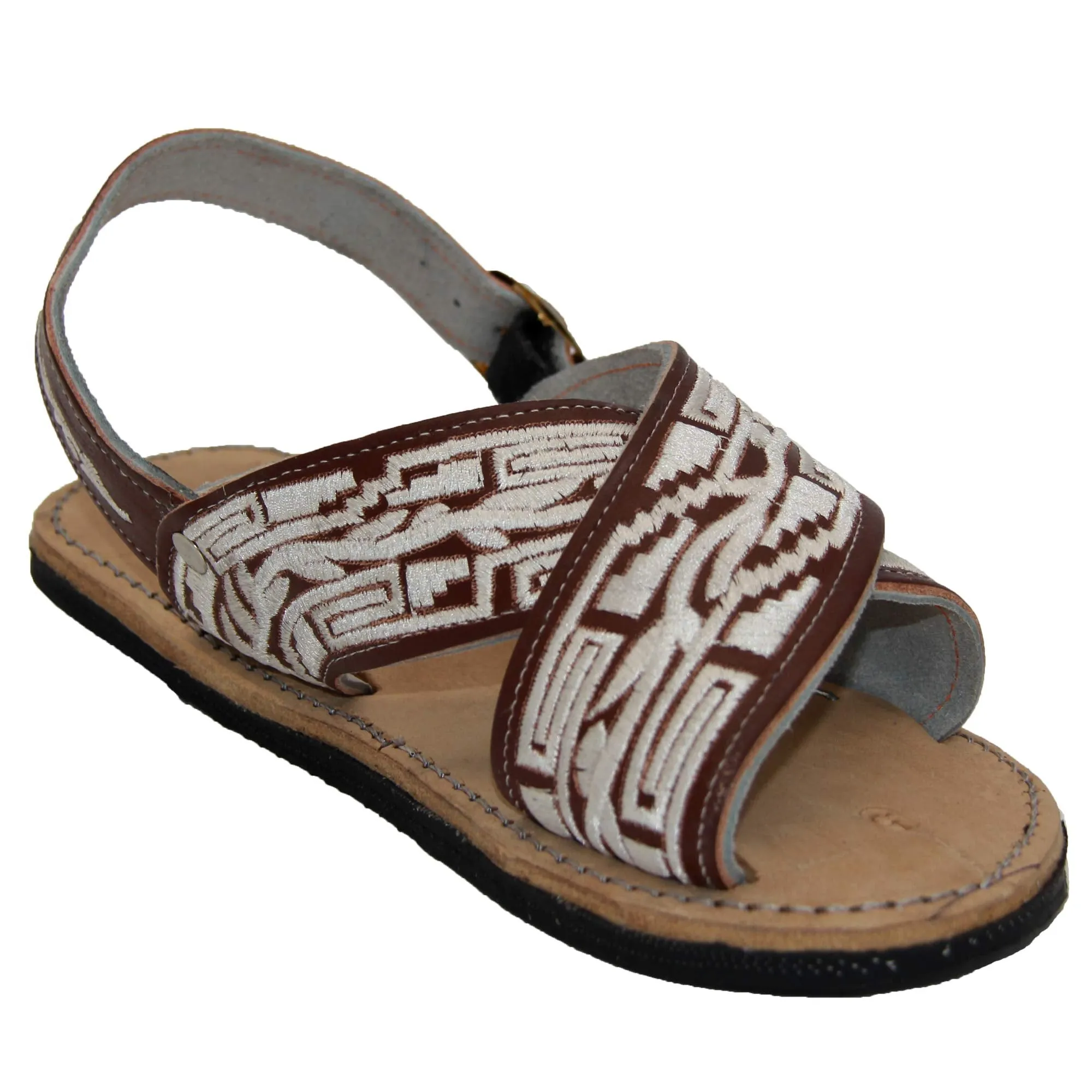 Mens Leather Embroidered Mexican Huarache Open Toe Sandal