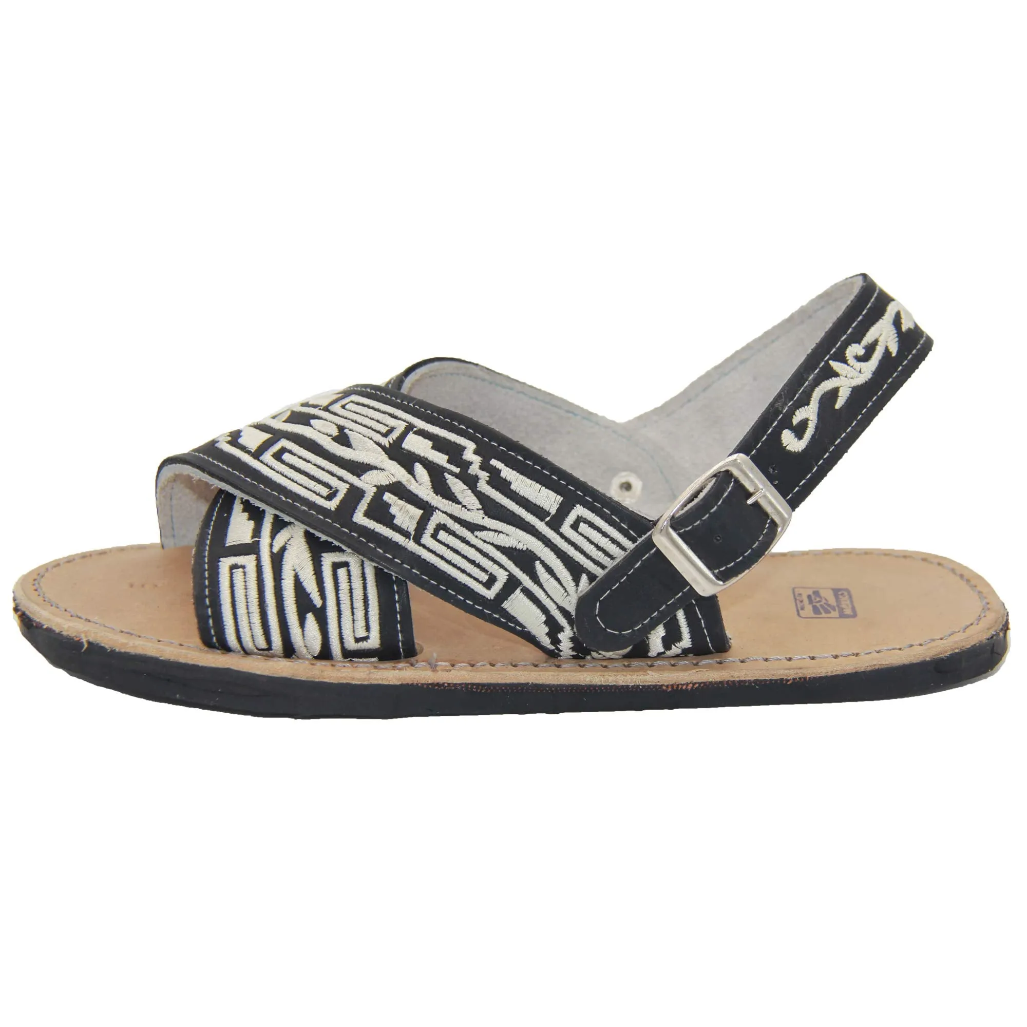 Mens Leather Embroidered Mexican Huarache Open Toe Sandal