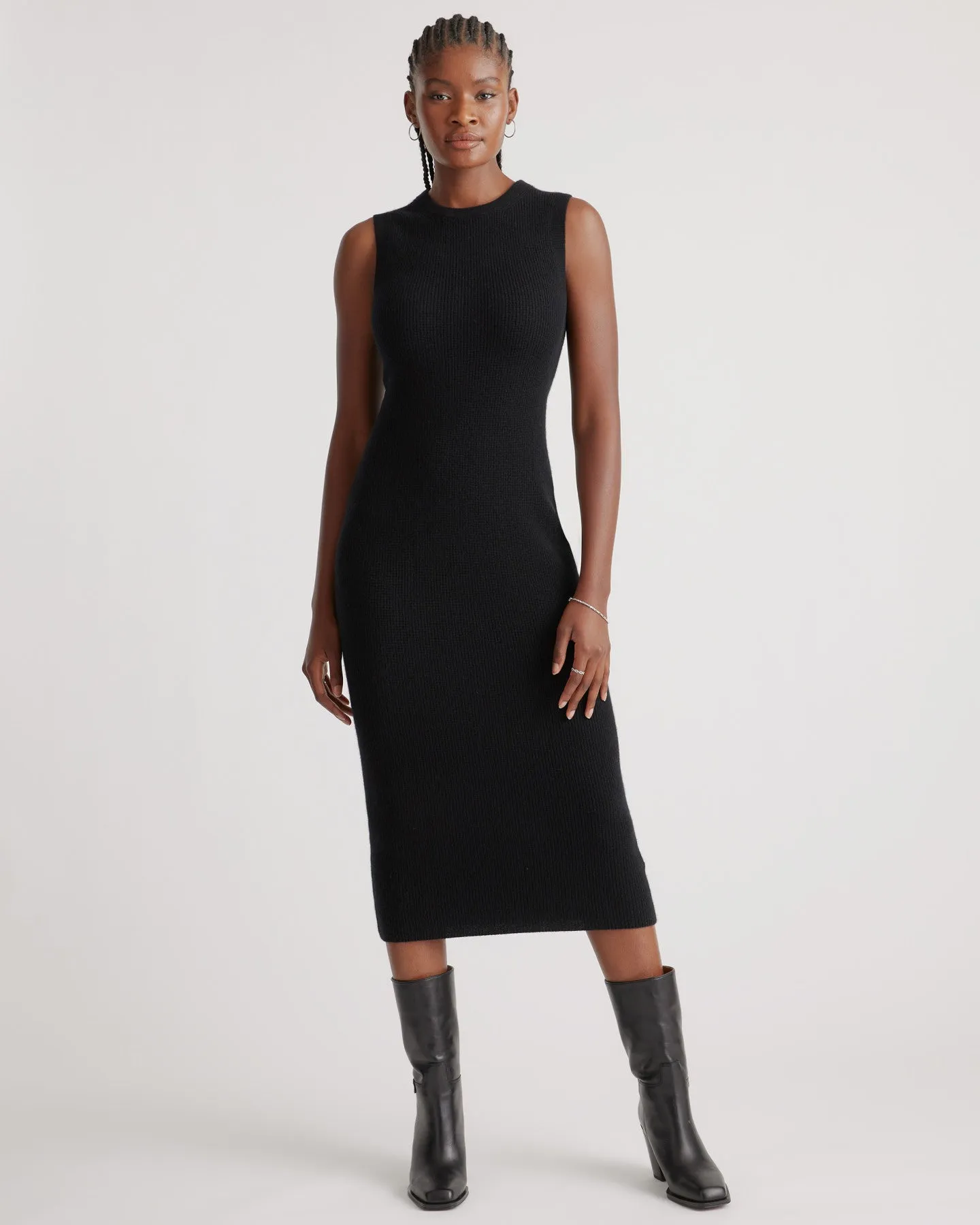 Mongolian Cashmere Sleeveless Midi Sweater Dress