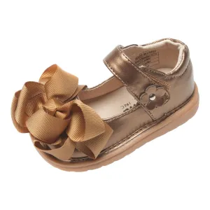 Mooshu Trainers Baby Girls Bronze Bow Squeaky Mary Jane Shoes 3-4 Baby