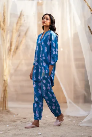 Ocean Blue V Neck Co-Ord Set