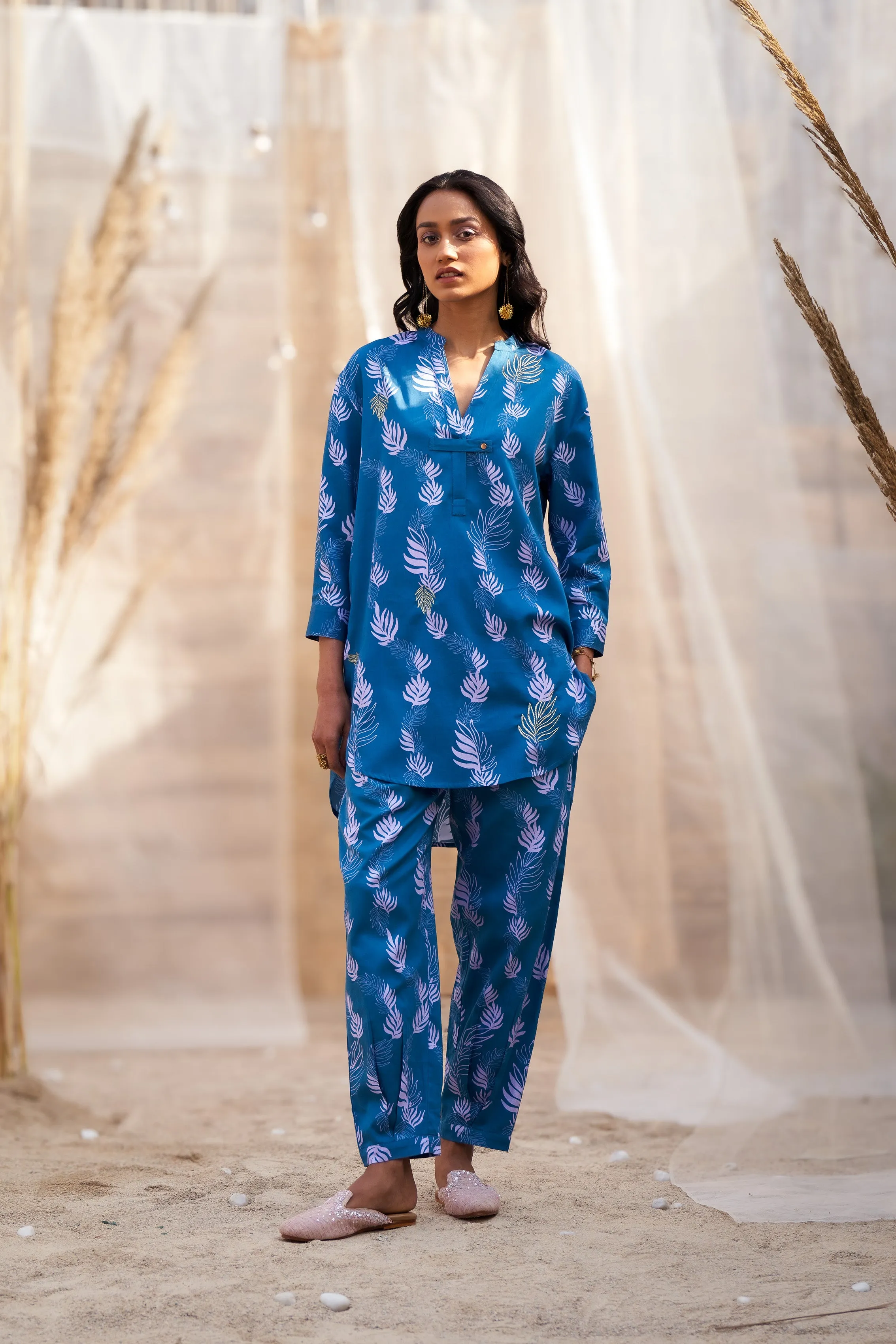 Ocean Blue V Neck Co-Ord Set