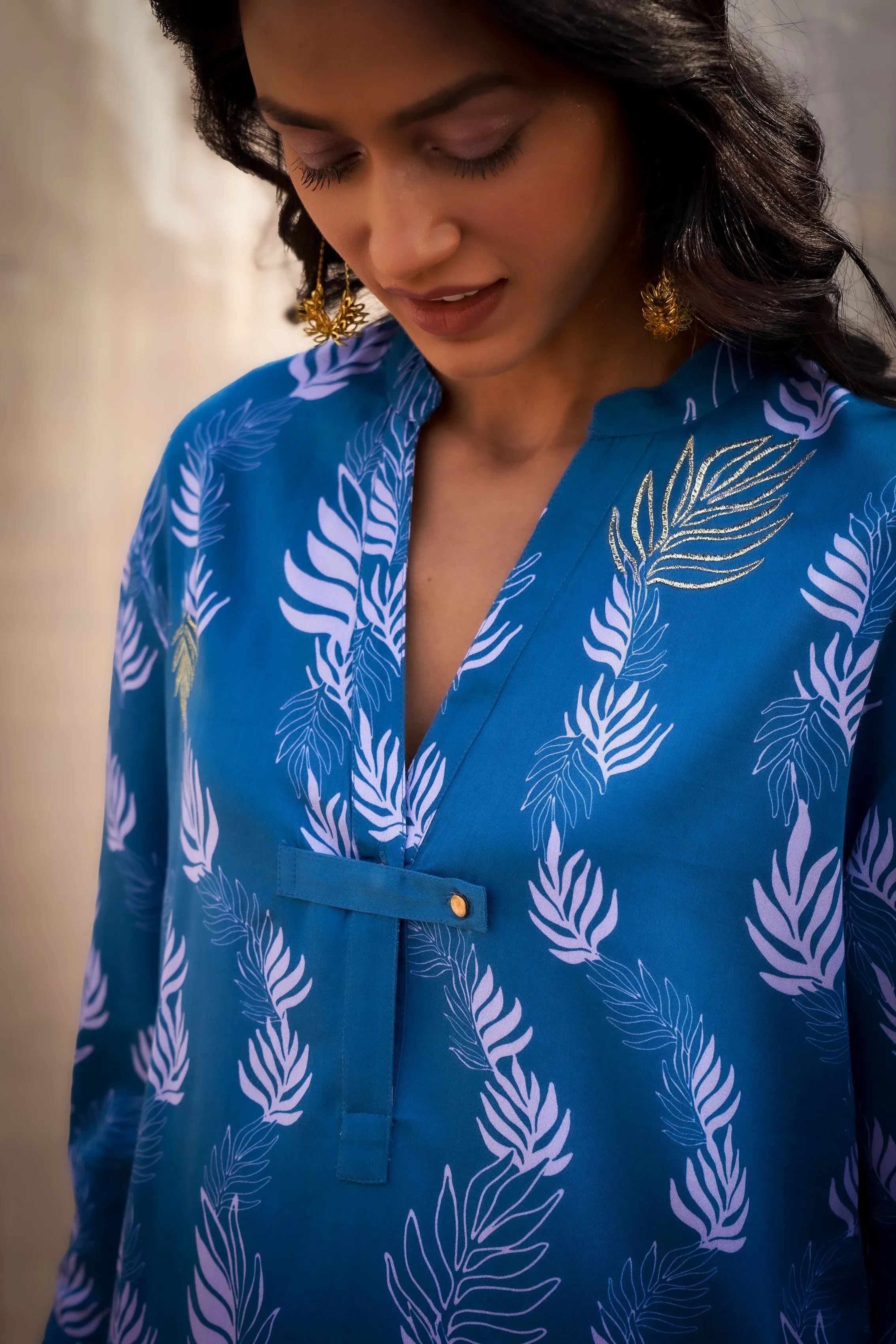 Ocean Blue V Neck Co-Ord Set