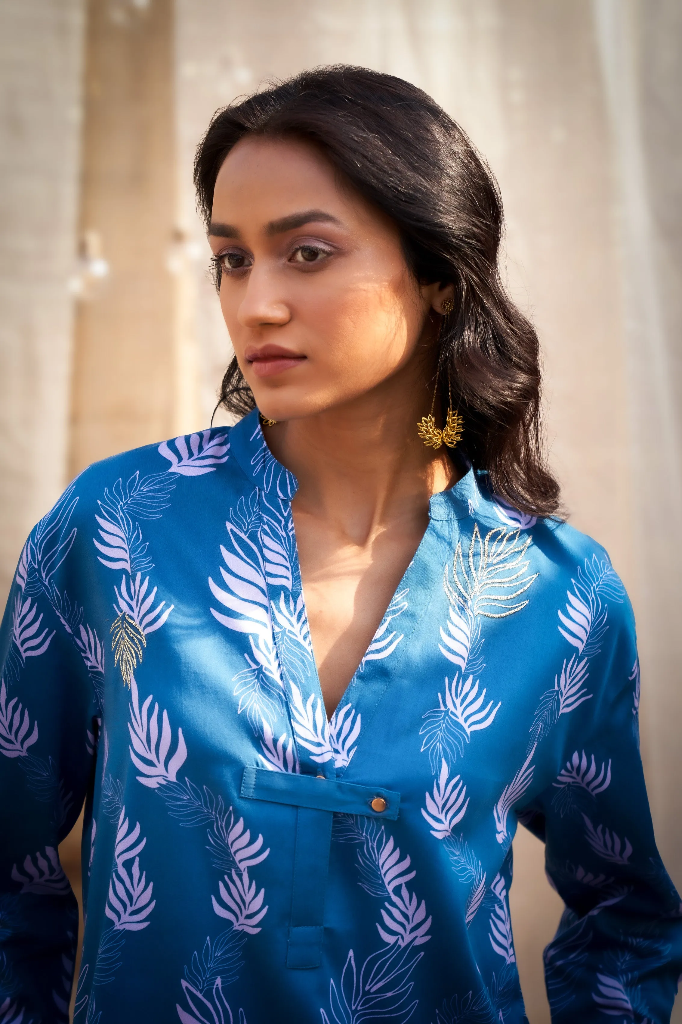 Ocean Blue V Neck Co-Ord Set