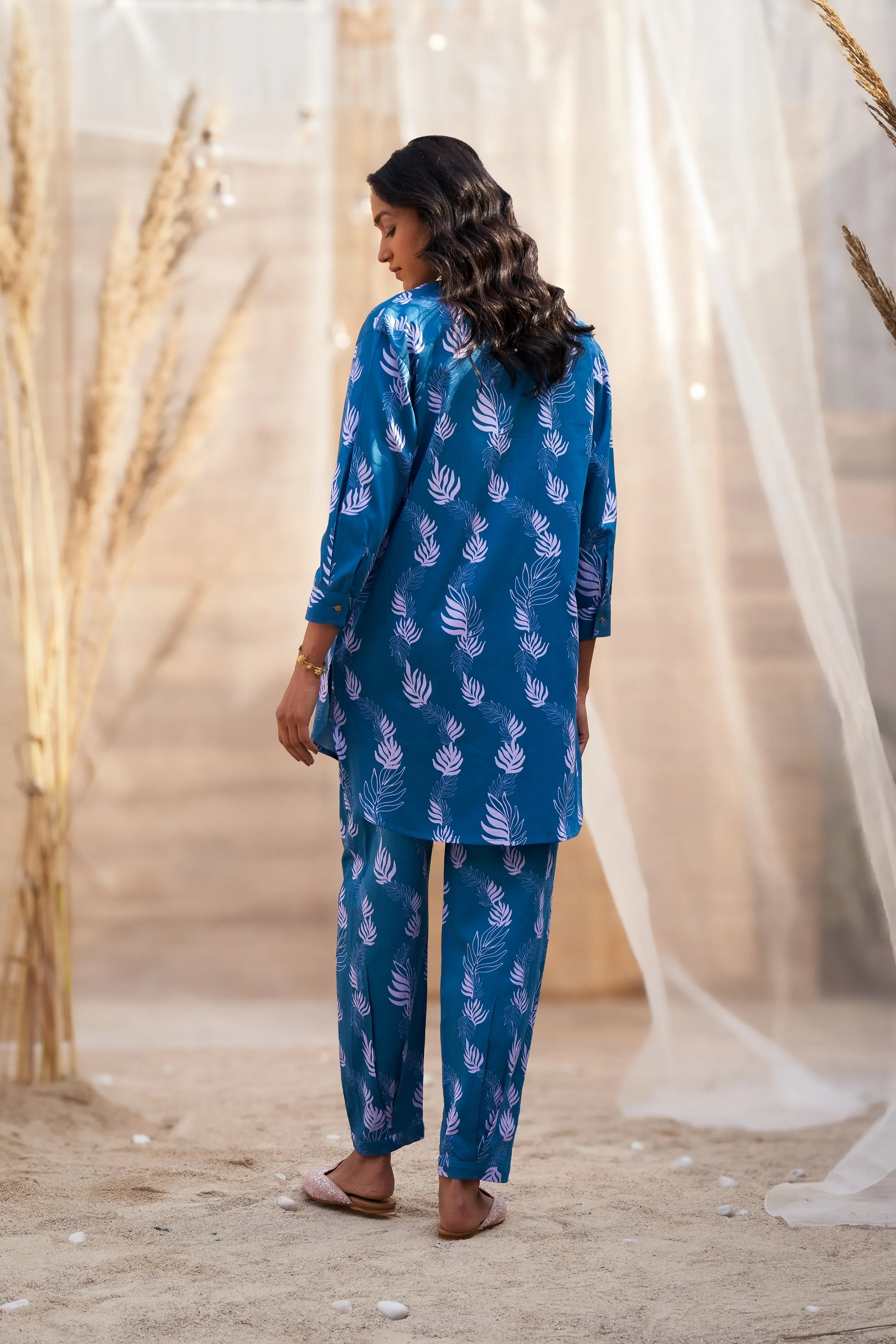 Ocean Blue V Neck Co-Ord Set