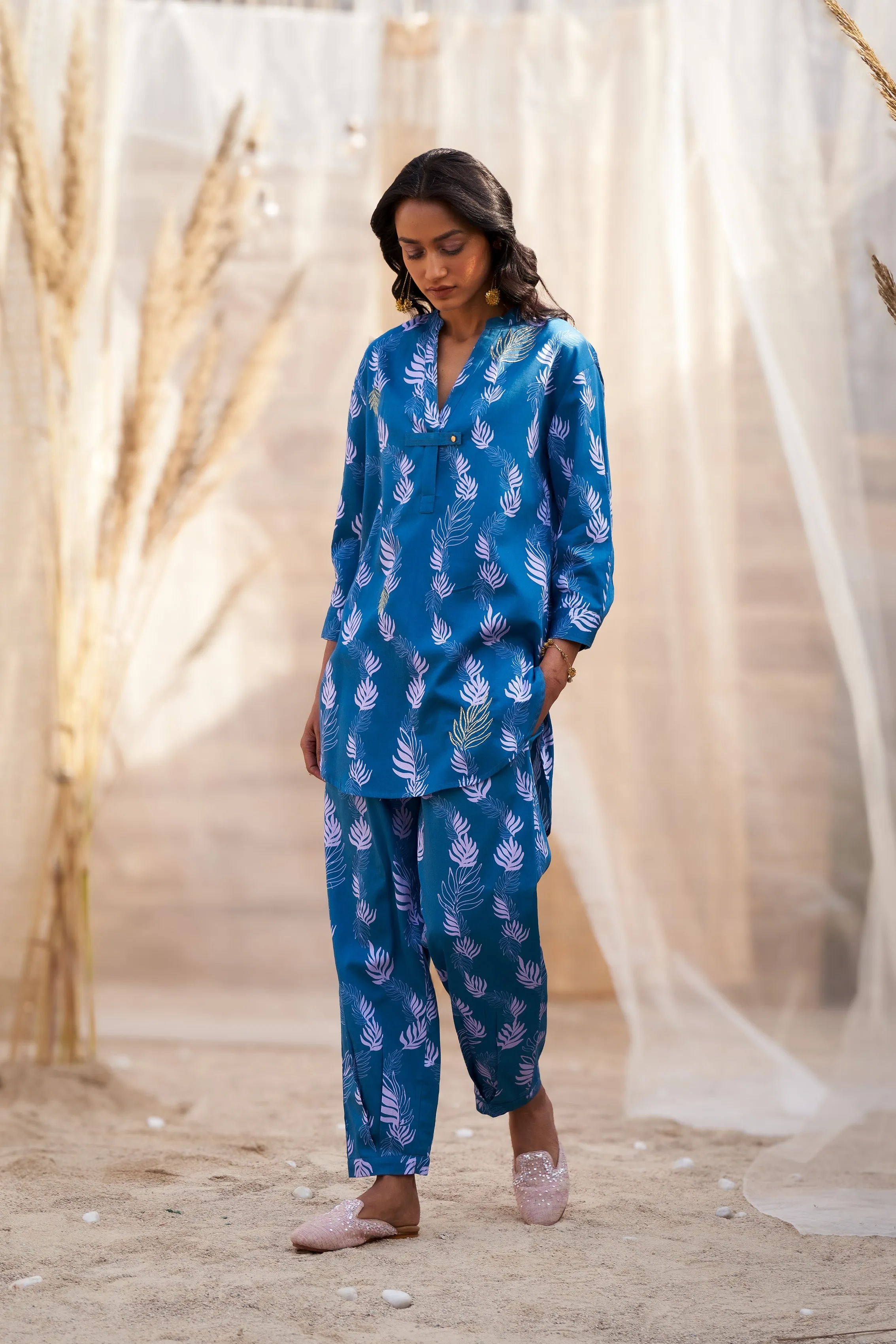 Ocean Blue V Neck Co-Ord Set