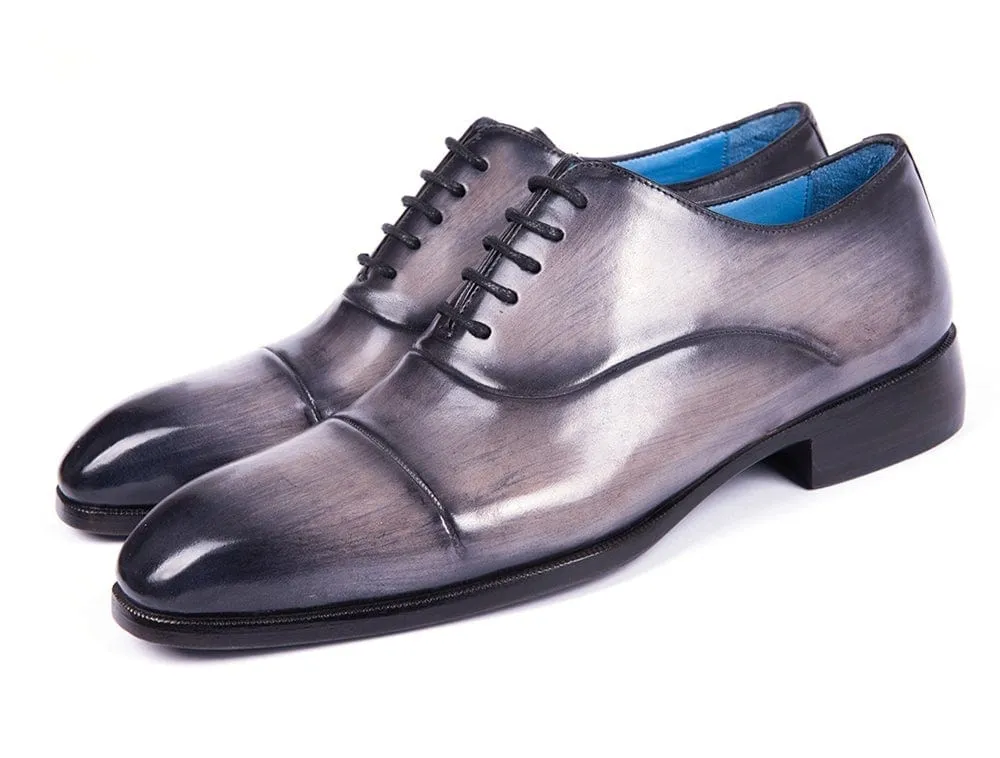 Paul Parkman Men's Cap Toe Oxfords Gray Burnished (ID#1744-GRY)