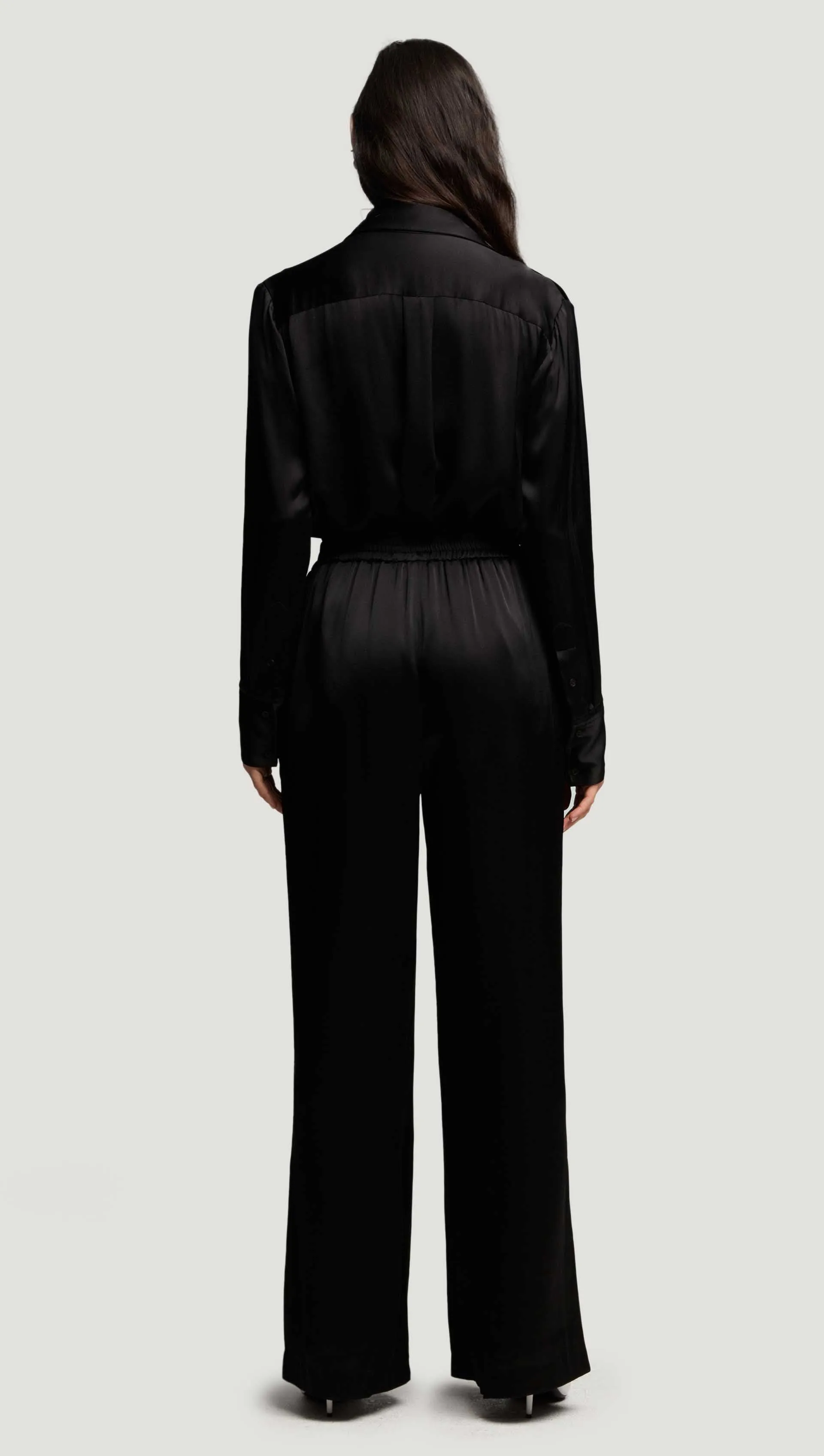 Pull-Up Pant in Viscose Satin | Black