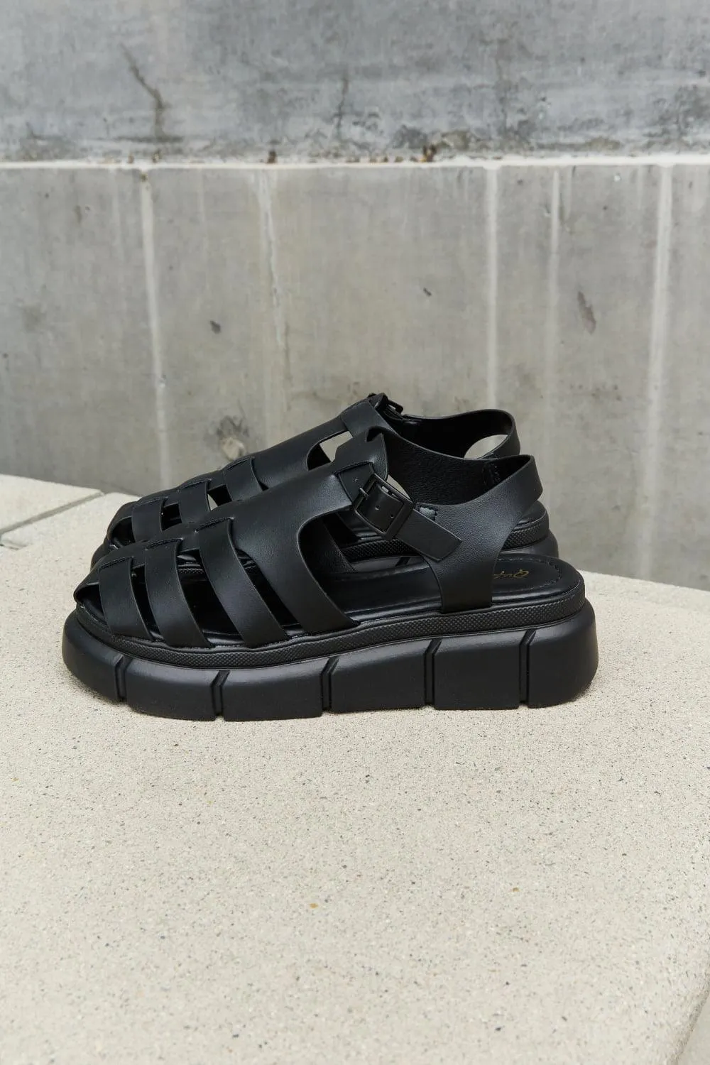 Qupid Style Maven Cage Strap Black Platform Sandals