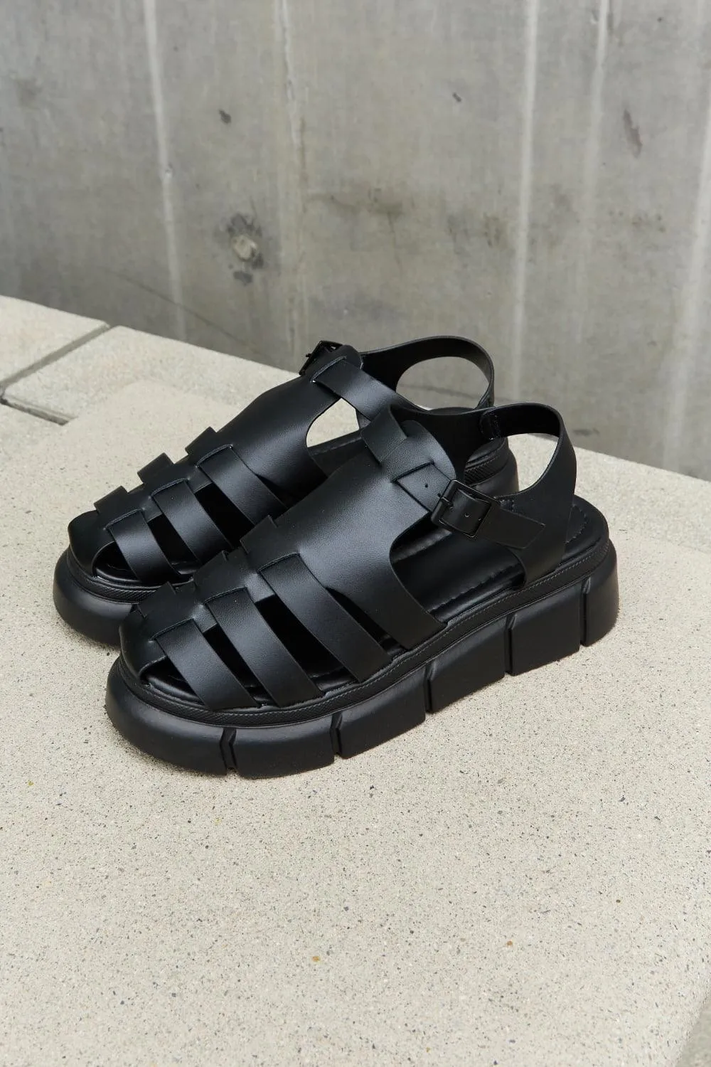 Qupid Style Maven Cage Strap Black Platform Sandals