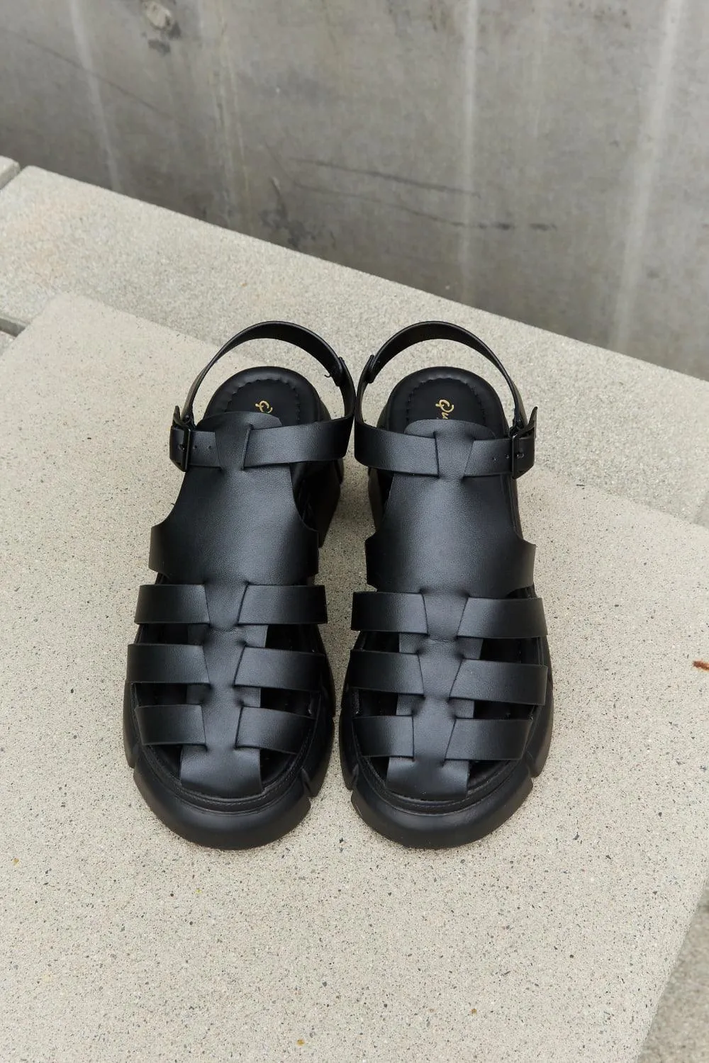 Qupid Style Maven Cage Strap Black Platform Sandals