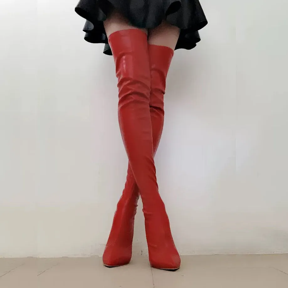 Red Over-the-Knee Plus Size Women's Boots