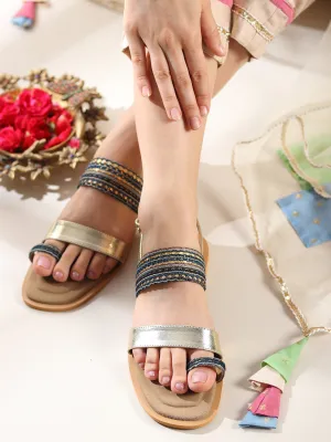 Rojana Embroidered Vegan Leather Flats