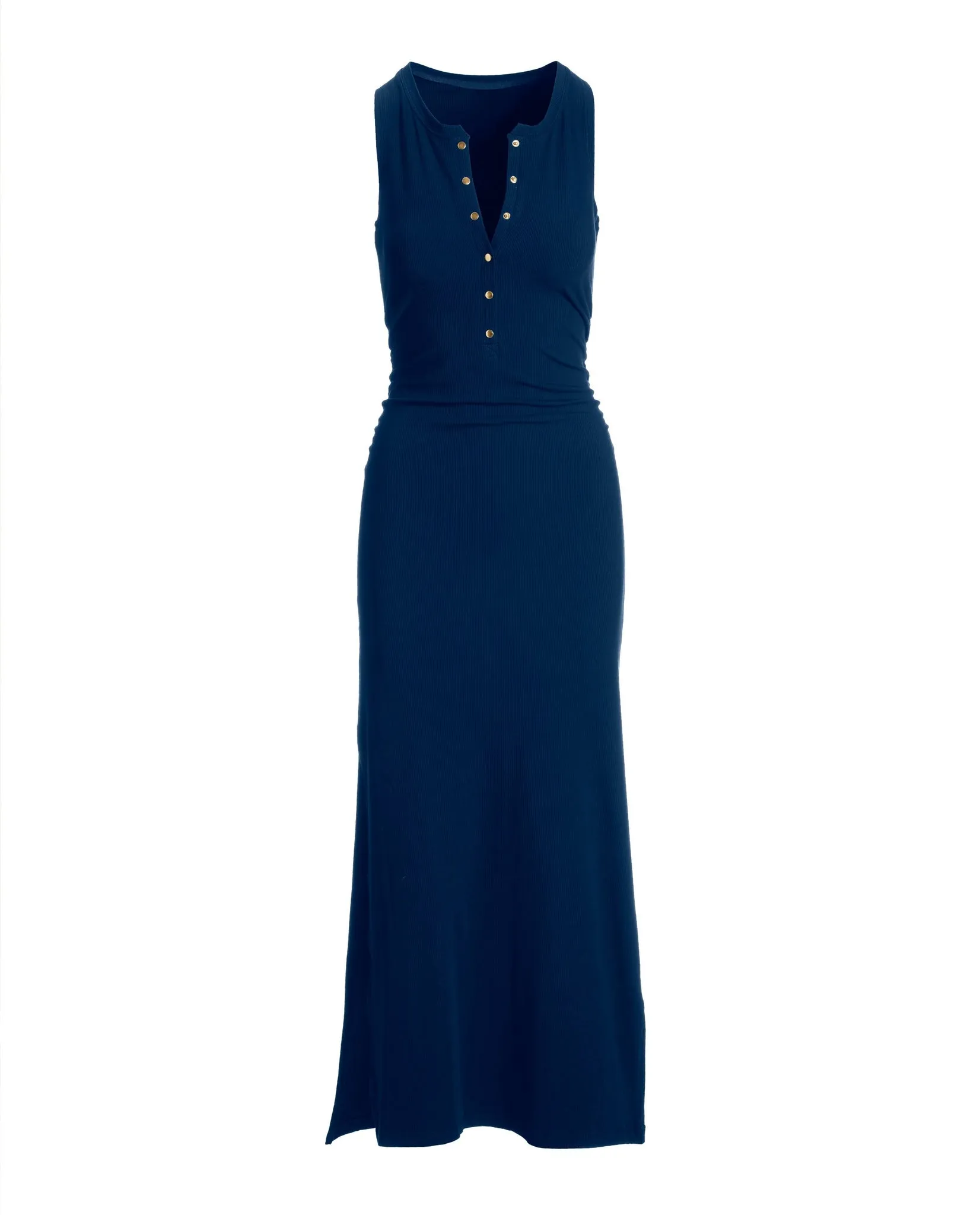 Ruched Knit Henley Maxi Dress Navy