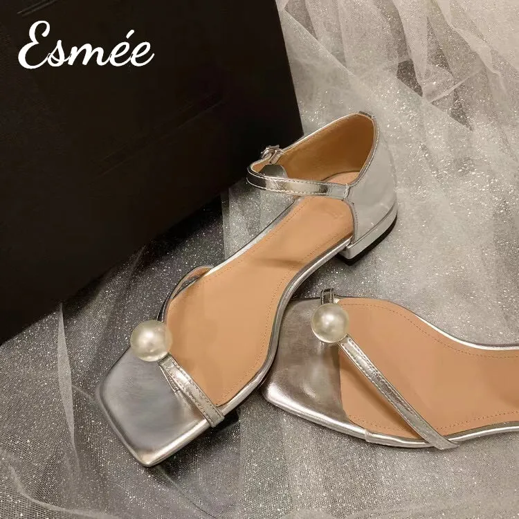 Silk Sandals with Pearl Design