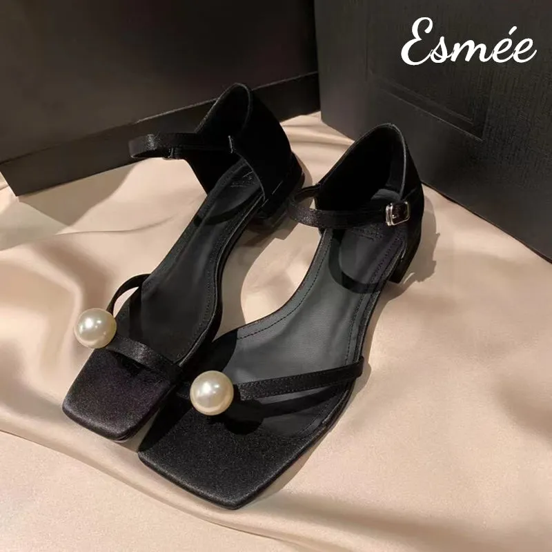 Silk Sandals with Pearl Design