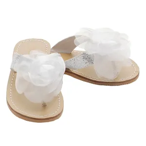 Silver Flower Flip Flop Spring Sandals Shoes Toddler Little Girls 7-4