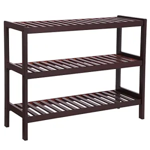 SONGMICS Bamboo Shoe Rack Bench, 3-Tier Shoe Organizer?Utility Storage Shelf Rack, Storage Shelf, 3-Shelf Shelving Unit,for Entryway Hallway Bathroom Living Room and Corridor Brown UBCB03C