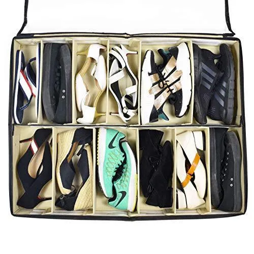 storageLAB Under Bed Shoe Storage Organizer, Adjustable Dividers - Set of 2, Fits 24 Pairs Total - Underbed Storage Solution