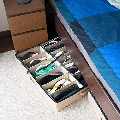 storageLAB Under Bed Shoe Storage Organizer, Adjustable Dividers - Set of 2, Fits 24 Pairs Total - Underbed Storage Solution
