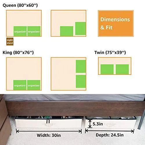 storageLAB Under Bed Shoe Storage Organizer, Adjustable Dividers - Set of 2, Fits 24 Pairs Total - Underbed Storage Solution