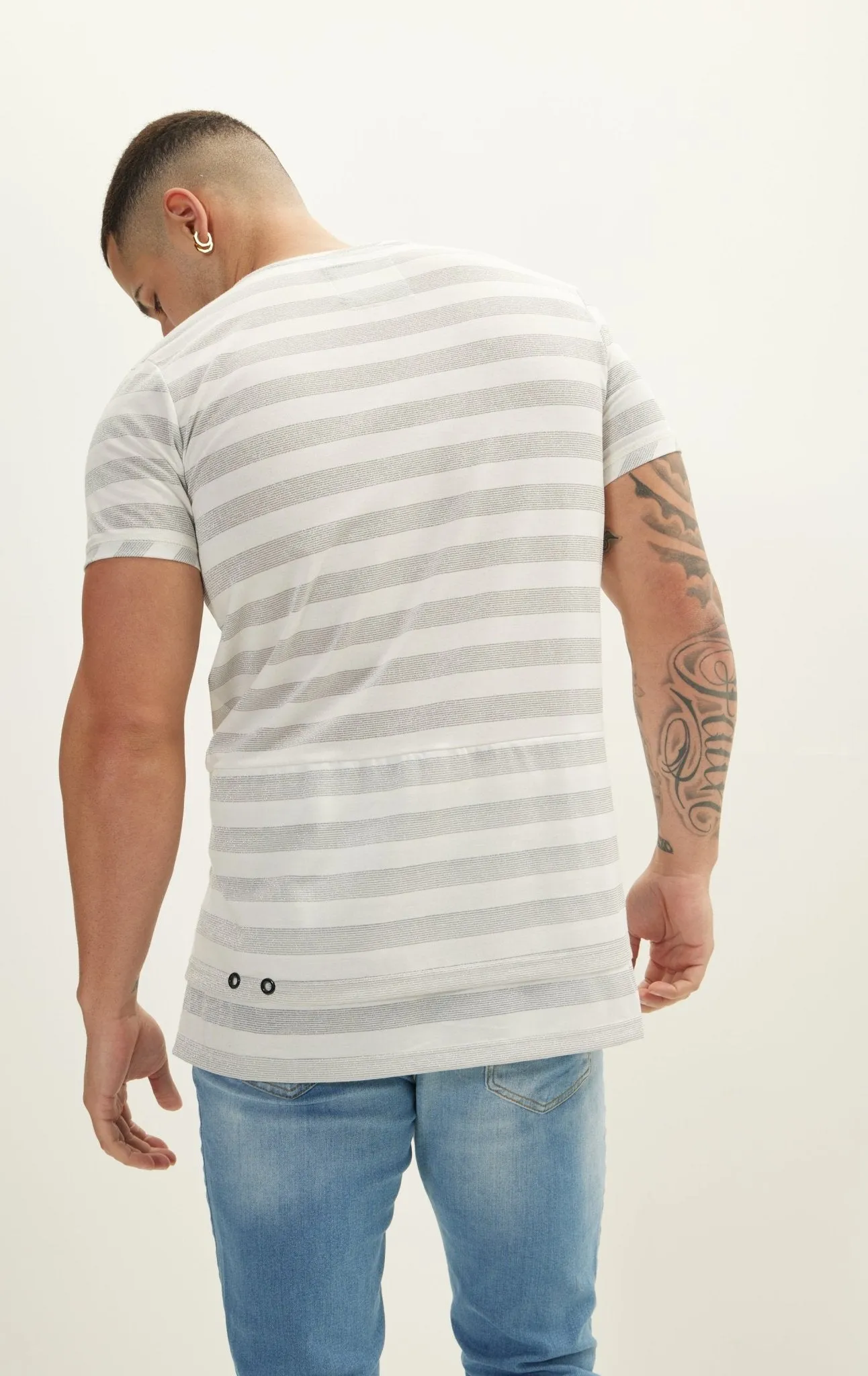 Striped V-Neck T-Shirt - Cream