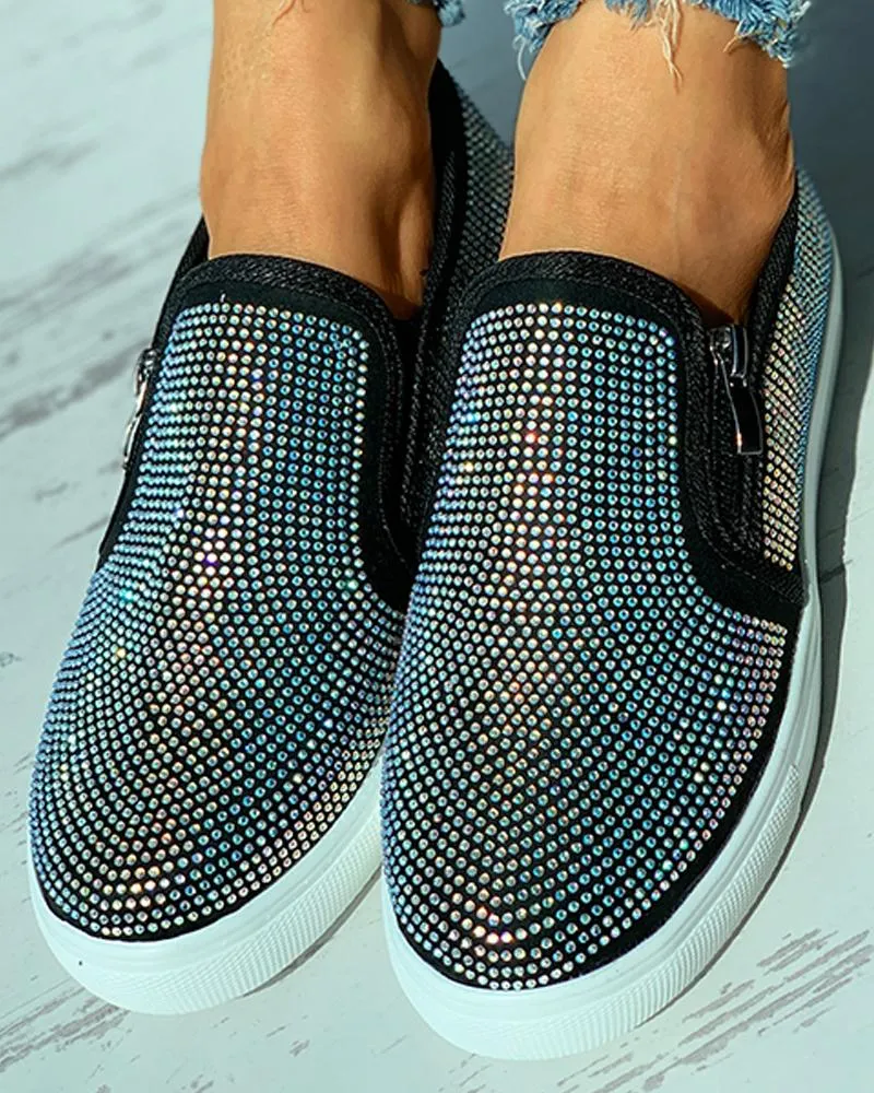 Studded Zipper Design Close Toe Casual Shoes