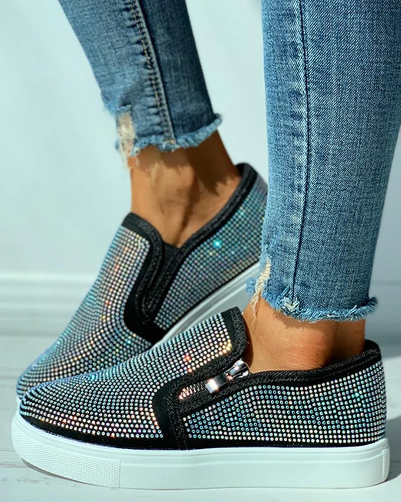 Studded Zipper Design Close Toe Casual Shoes