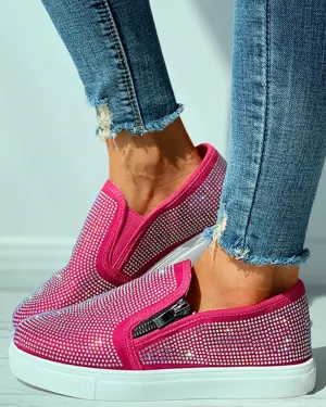 Studded Zipper Design Close Toe Casual Shoes