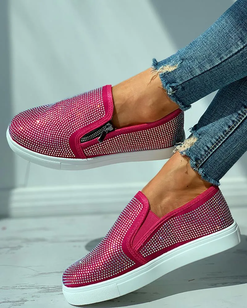 Studded Zipper Design Close Toe Casual Shoes