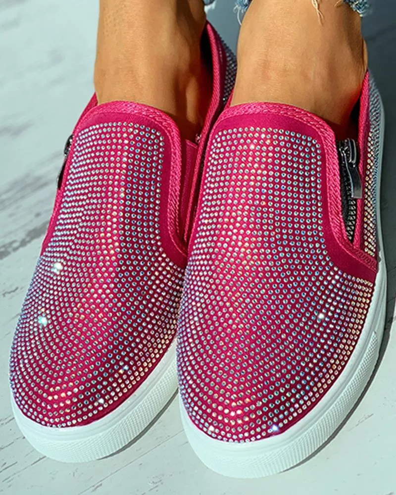 Studded Zipper Design Close Toe Casual Shoes
