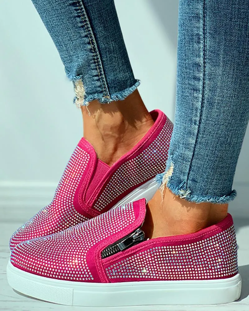 Studded Zipper Design Close Toe Casual Shoes