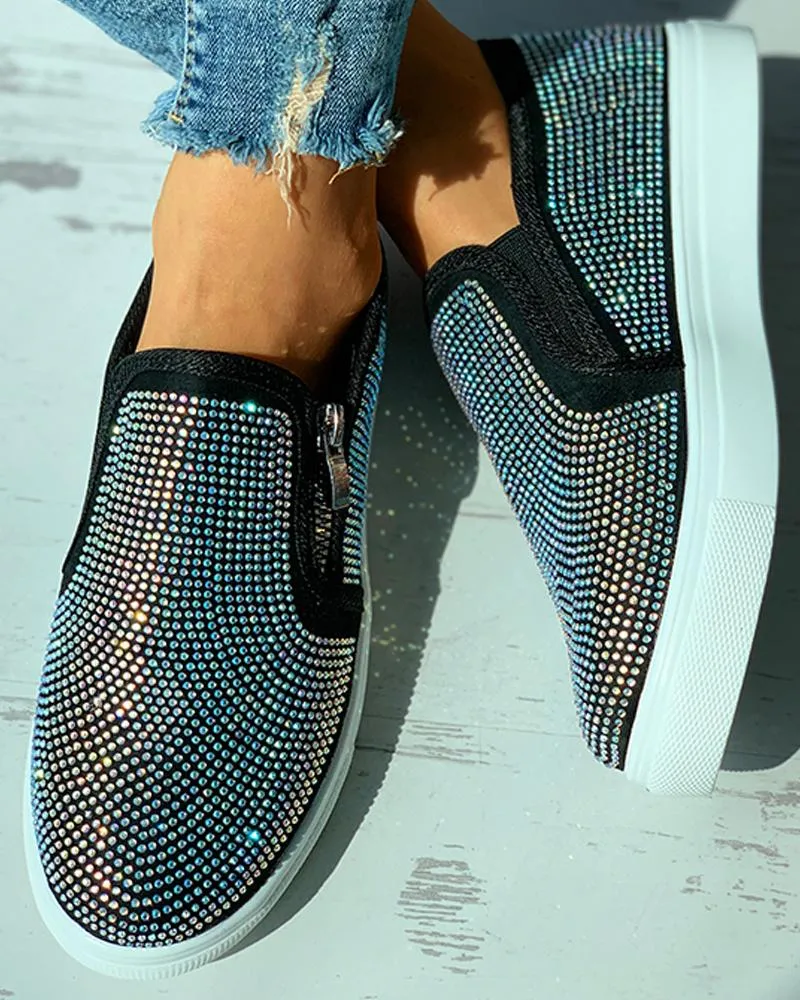 Studded Zipper Design Close Toe Casual Shoes