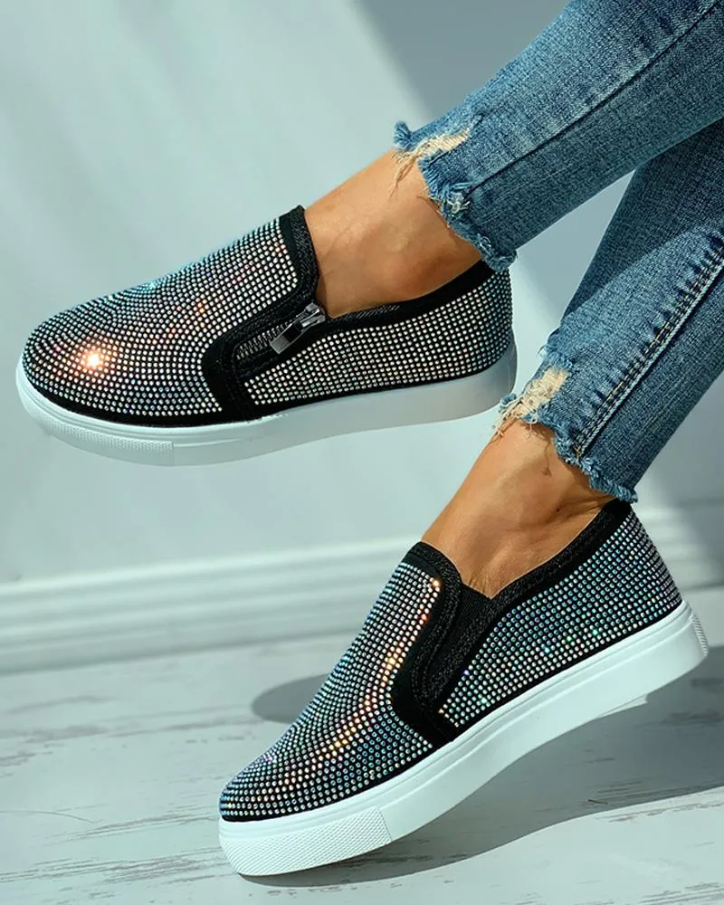 Studded Zipper Design Close Toe Casual Shoes