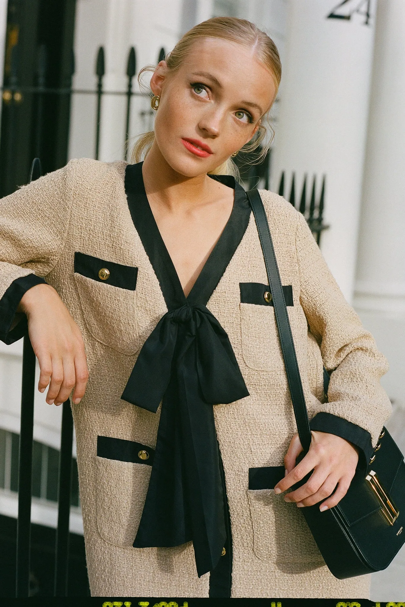 Tan Coco Tweed Bow Dress