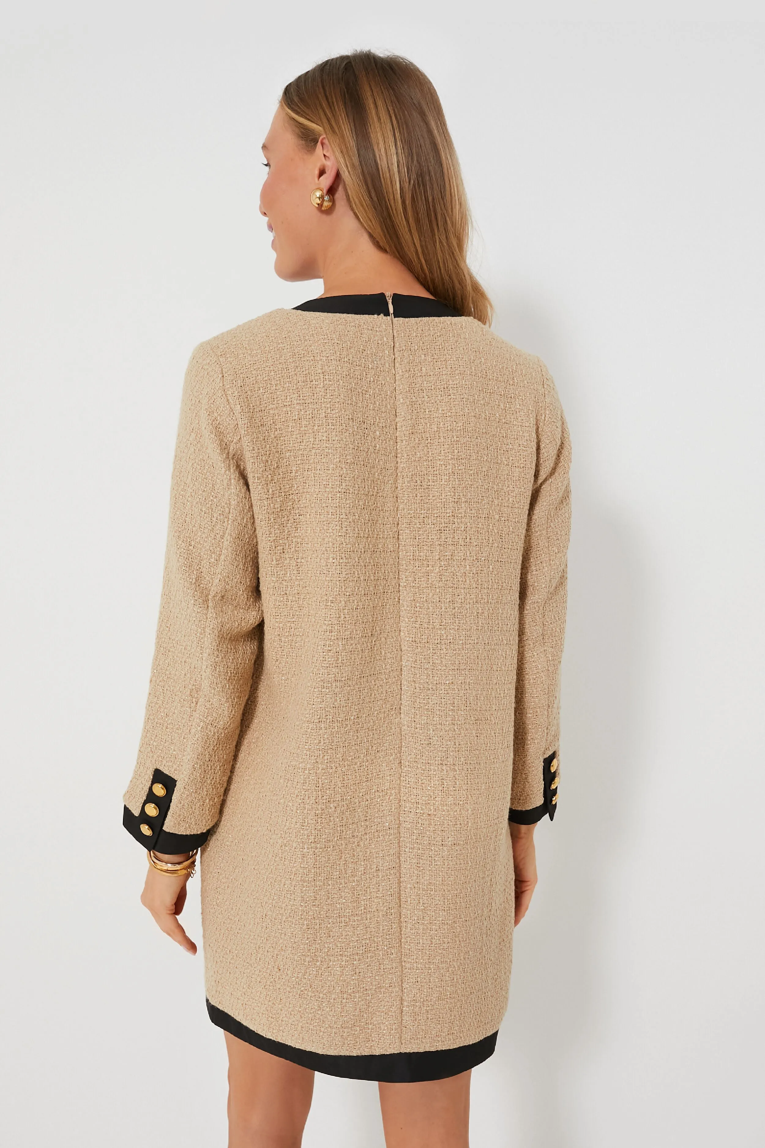 Tan Coco Tweed Bow Dress