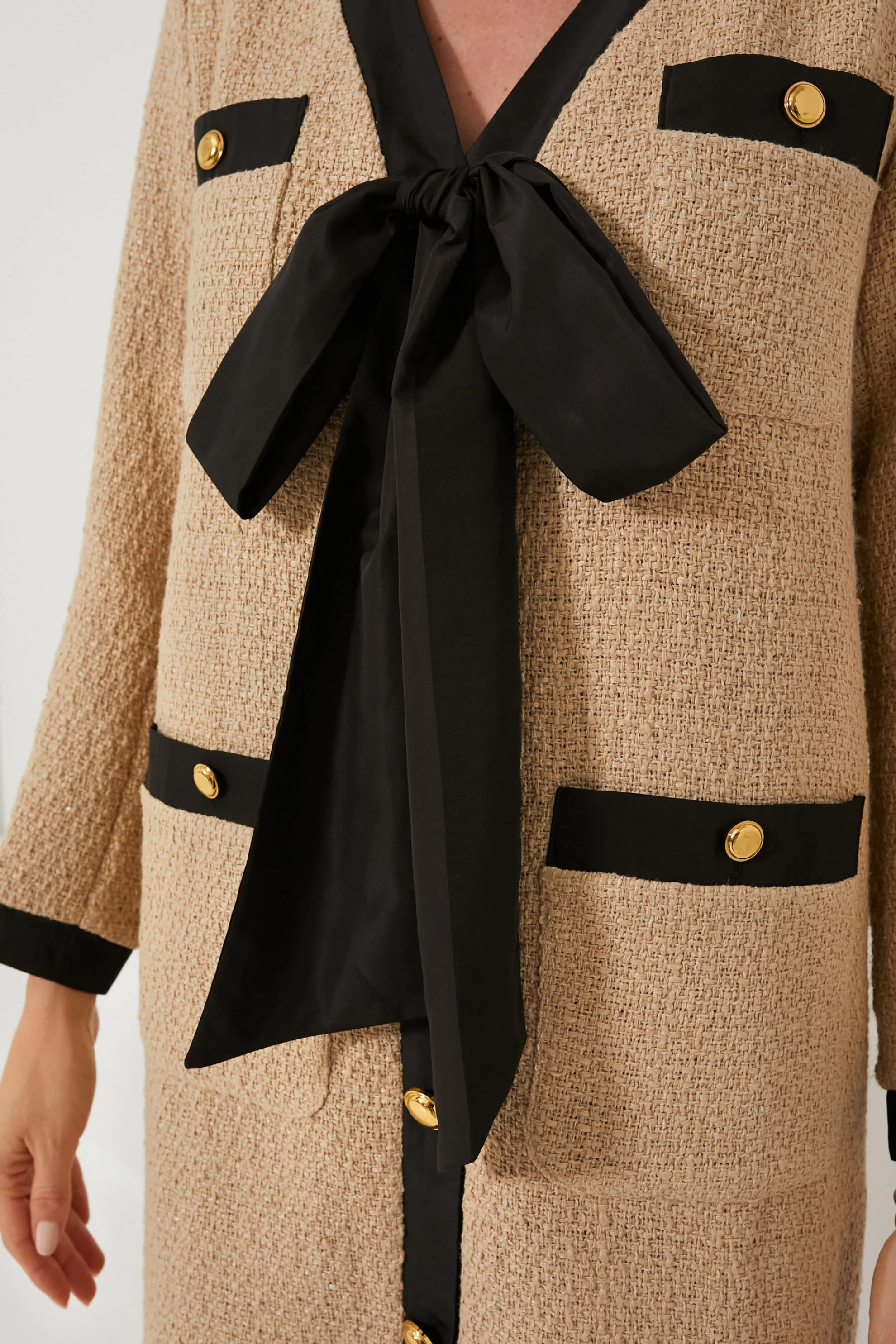 Tan Coco Tweed Bow Dress