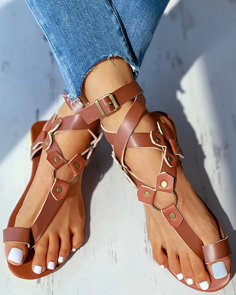 Toe Ring Buckled O ring Design Flat Sandals